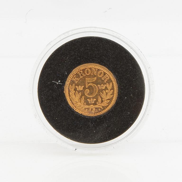 Gold coin Sweden, Oscar II 5 kr, 1882.