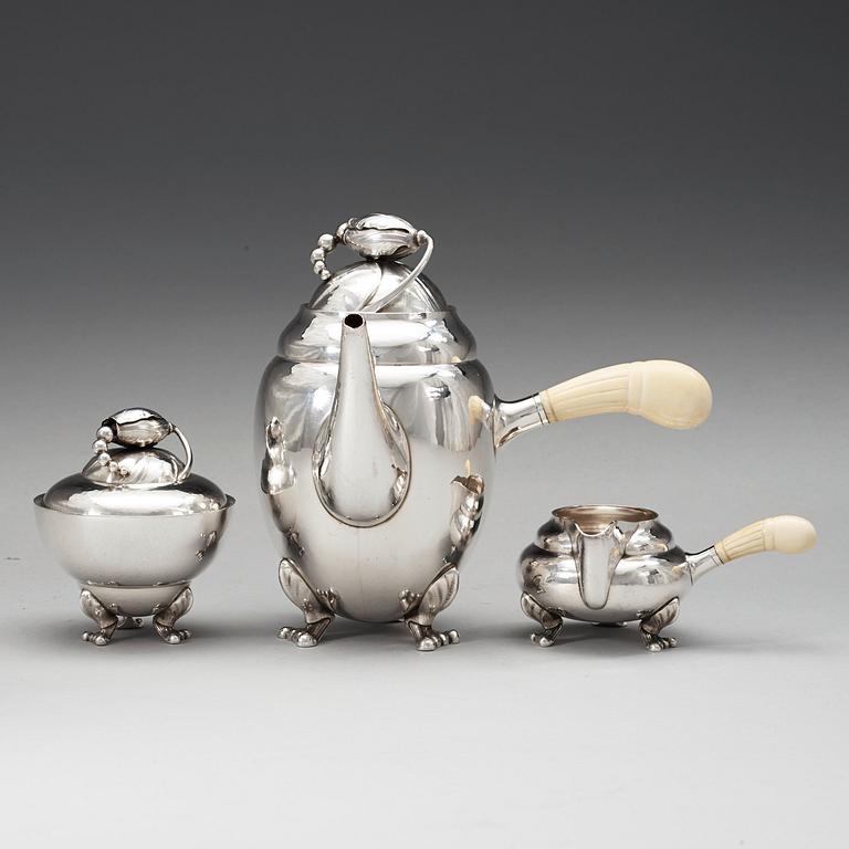 A Georg Jensen three pieces of sterling coffee service, Copenhagen 1945-51,