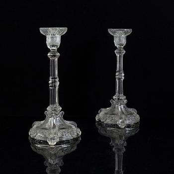 A pair of 18th century glass candlesticks.