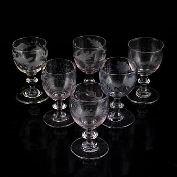 Six similar wine glasses, mid 19th century.