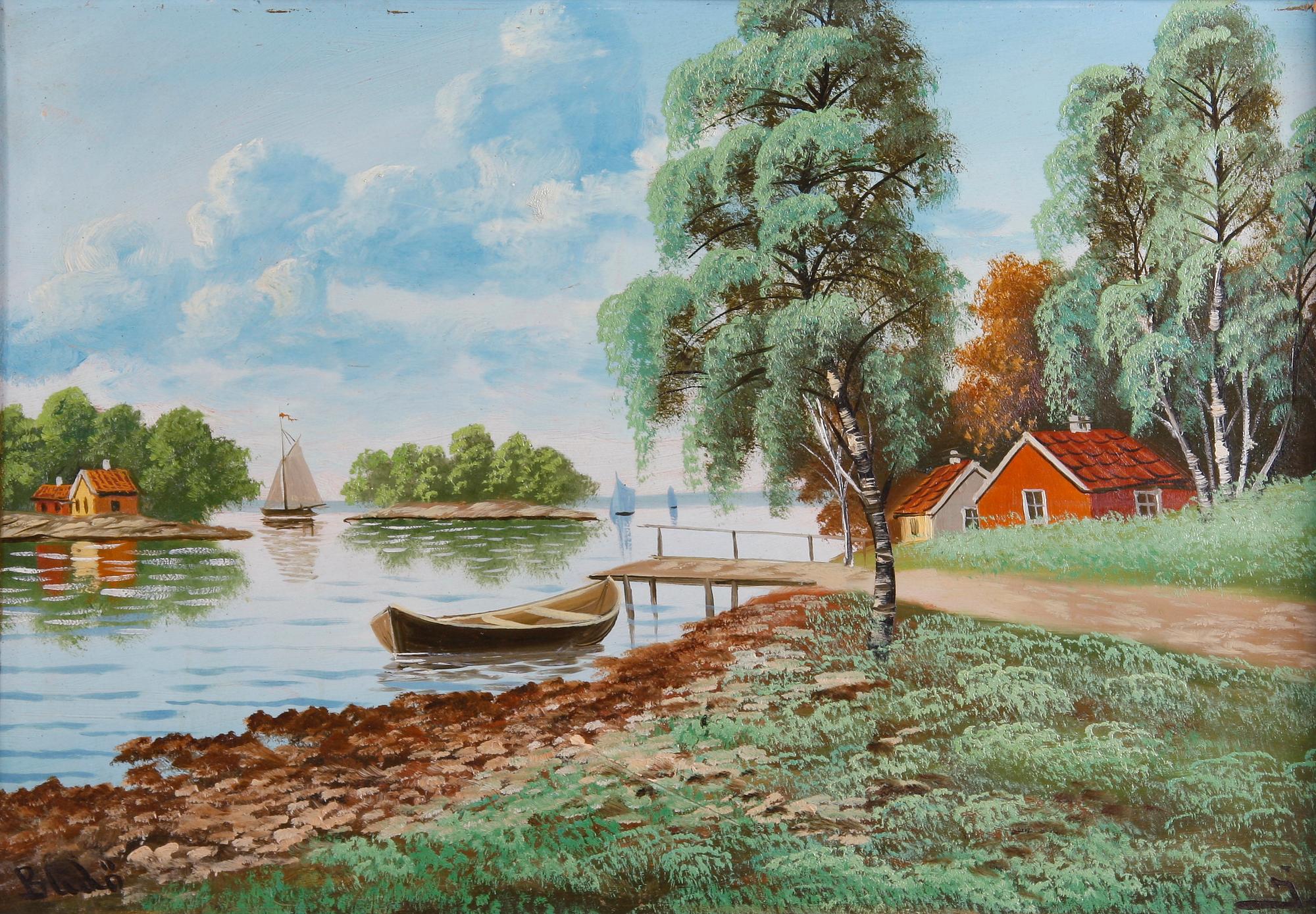 OKÄND KONSTNÄR, olja på pannå. Signerad J.D. 1900-talets mitt.