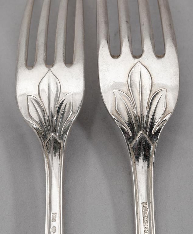 BESTICK, 42 delar, silver, Gustaf Möllenborg, Stockholm, 1888-1947. Tot ca 2395 gr.