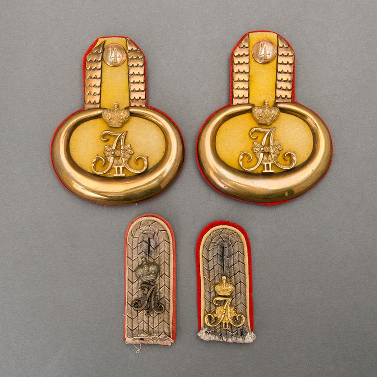 Pair of Imperial Russian epaulettes and shoulder boards for the Uhlan troops, second half of 19th Century.