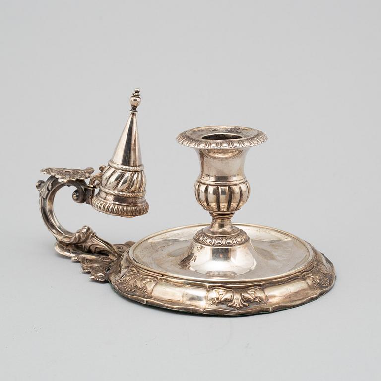 A SILVER NIGHT LIGHT HOLDER, rococo style, second half of the 19th century.