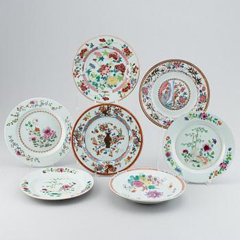 A group of seven odd famille rose dishes, Qing dynasty, Qianlong (1736-95).