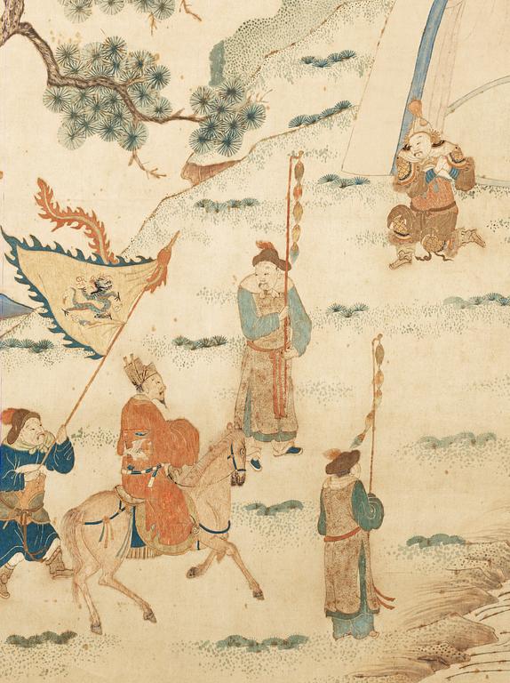 BRODERI OCH BEMÅLNING. Kina 1800-tal. 210 x 48 cm.