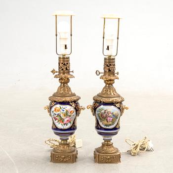 Table lamps, a pair, porcelain, first half of the 20th century.
