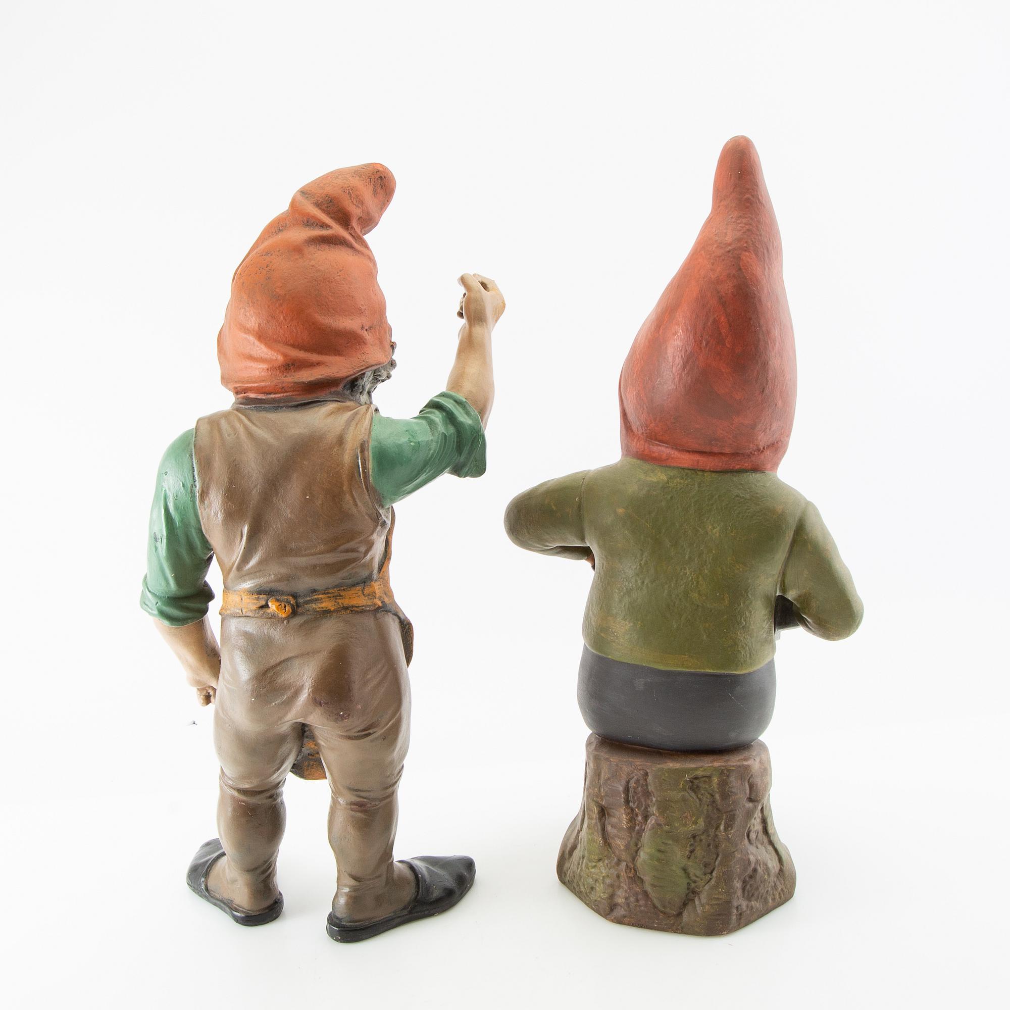 Gnomes 2 pcs probably Germany first half/mid 20th century painted terracotta.