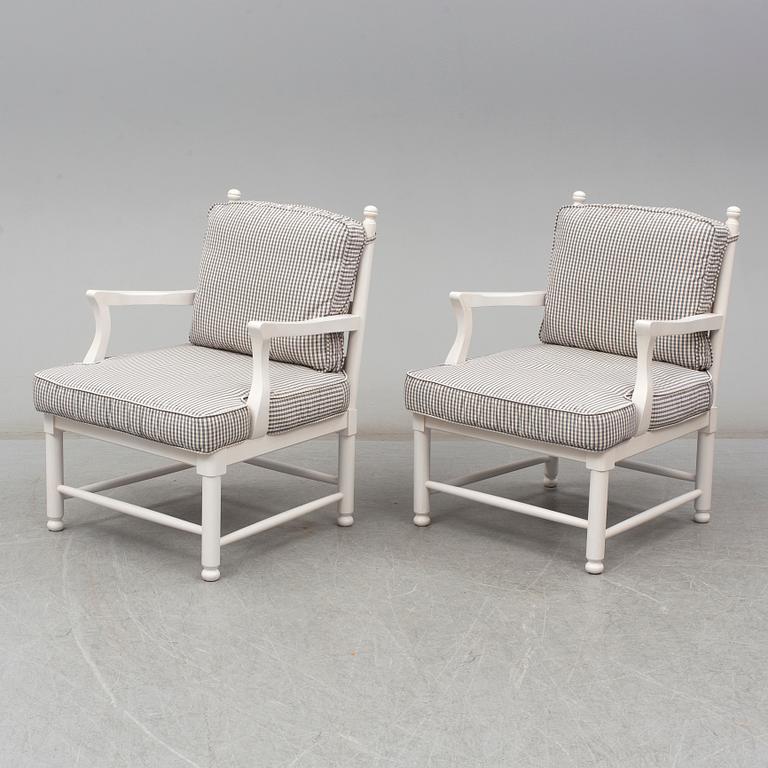 A pair of late 20th century gustavian style armchairs.