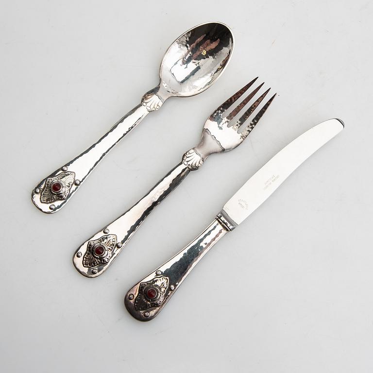 Georg Jensen, anniversary cutlery 6 dlr sterling silver and carnelian 1979 Denmark.