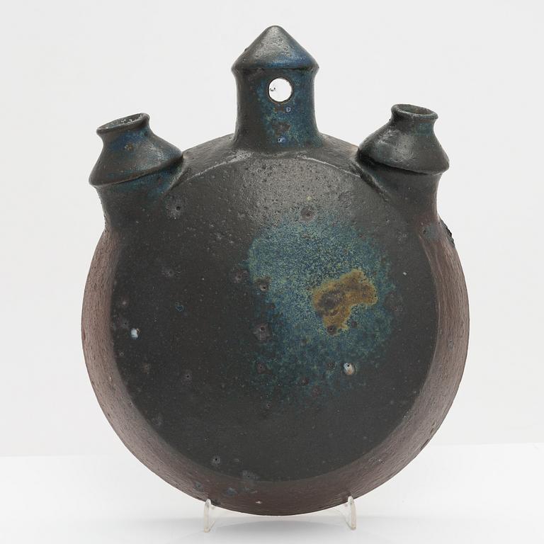 Francesca Mascitti-Lindh a ceramic pilgrim's bottle/sculpture, signed FML Arabia.