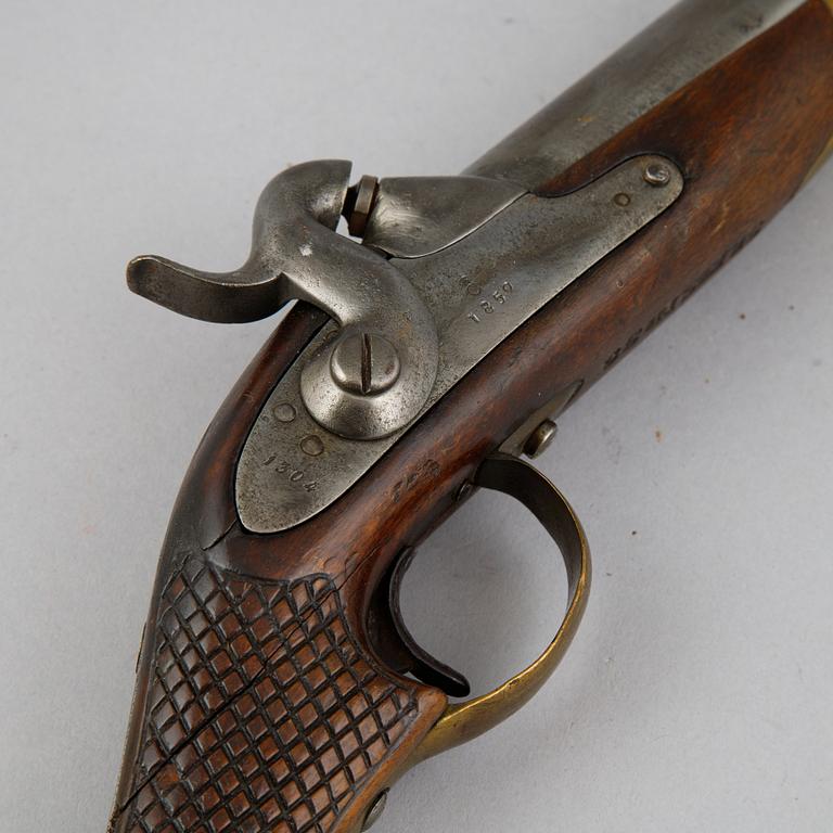 A smooth bored Swedish percussion pistol, 1850 pattern.