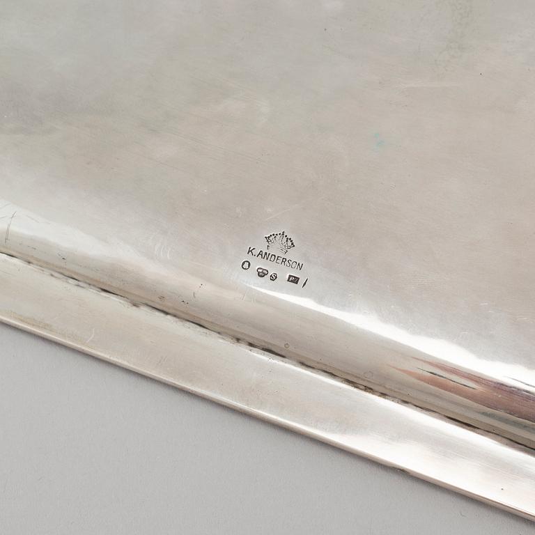 A serving tray in silver, By K Andersson in Stockholm, 1917. Weight 466 g.