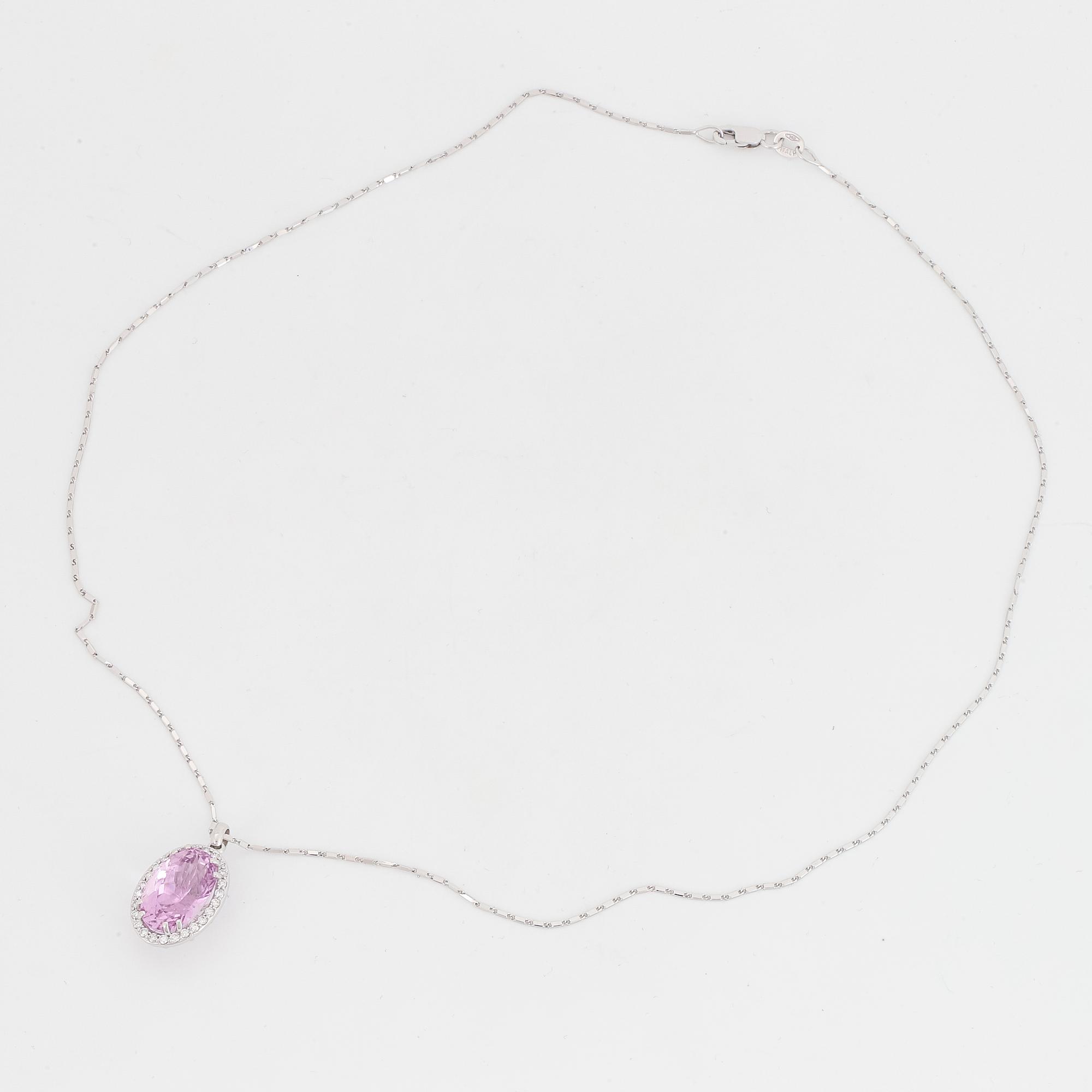 Kunzite and brilliant-cut diamond necklace.