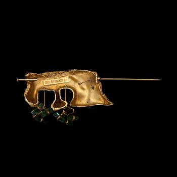 Björn Weckström, A BROOCH, gold 14K with tourmalines, "Elephant". BRW, Helsinki 1964. Weight 13,2 g.