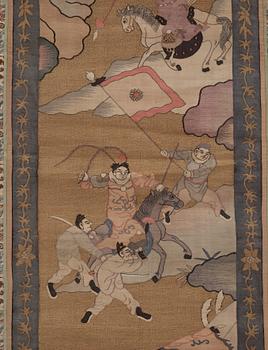 KESI, 4 paneler. Siden och guldtråd, sen Qing dynastin (1644-1912).