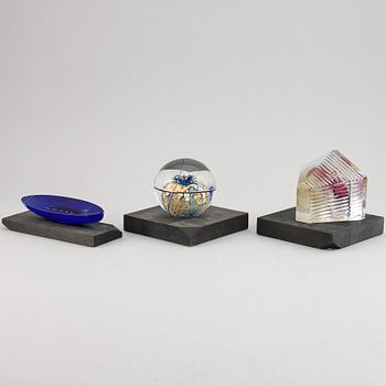 Bertil Vallien, three Kosta Boda glass sculptures.