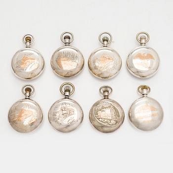 Kokoelma taskukelloja, 16 kpl, hopeaa.