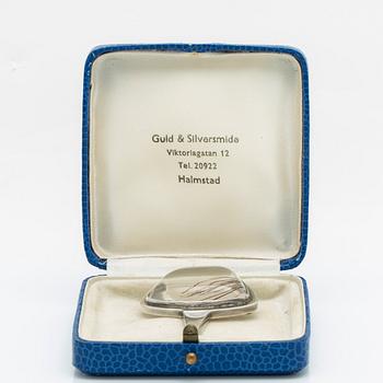 Brooch sterling silver rutile quartz, brooch approx 6 x 4 cm, Guld och Silversmide Gunnar Nilsson Halmstad 1957.