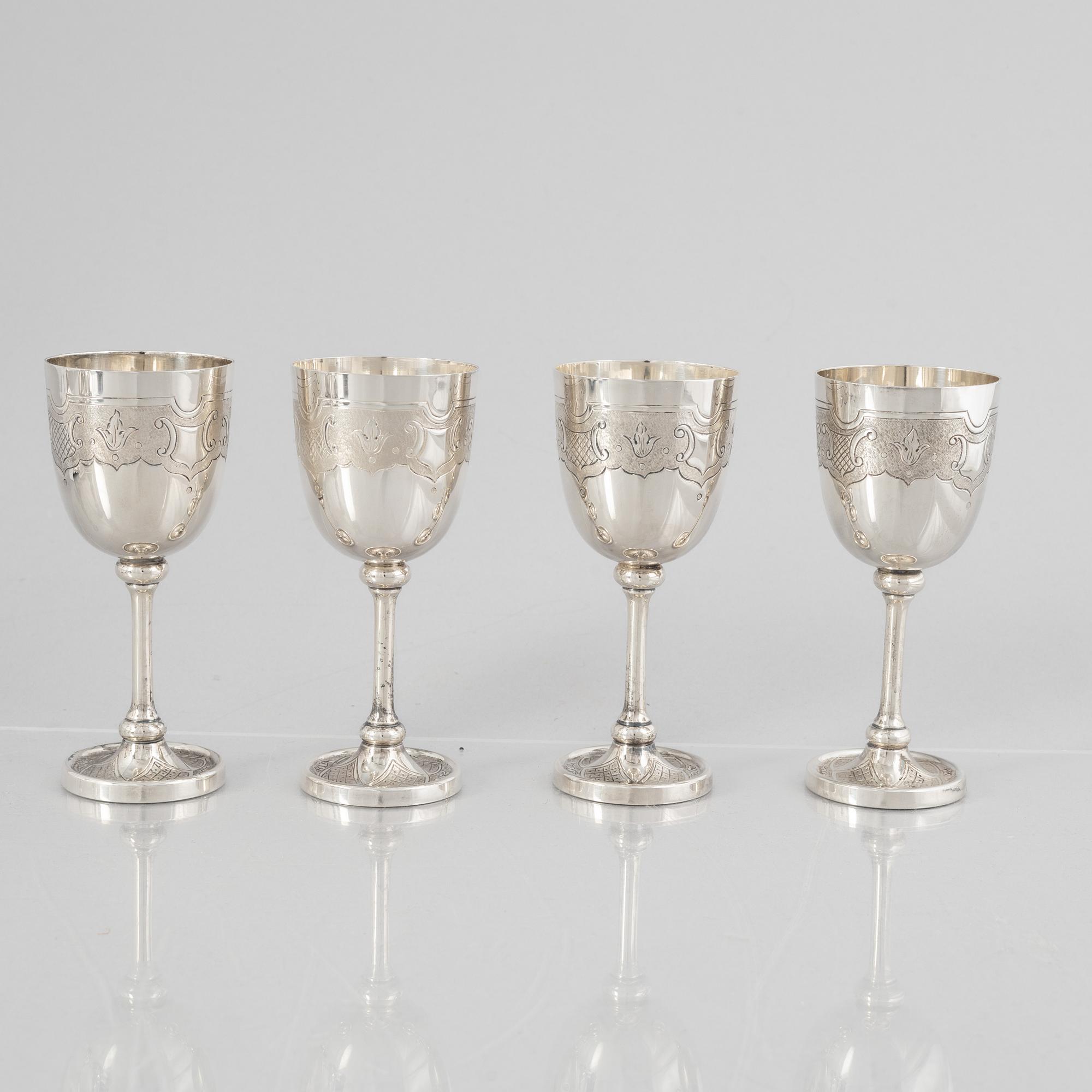 Four Sterling Silver Cups, Swedish import mark, second half of the 20th Century.