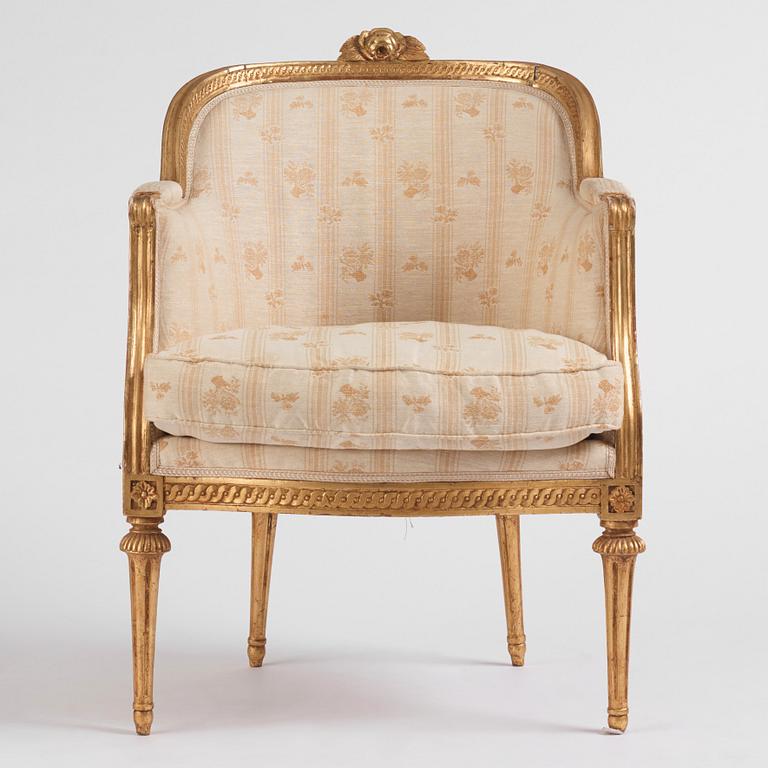 A royal Gustavian giltwood bergère, Stockholm, late 18th century.