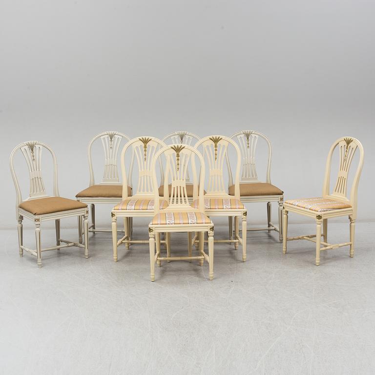 a set of 4+4 gustavian style chairs from the second half of the 20th century.