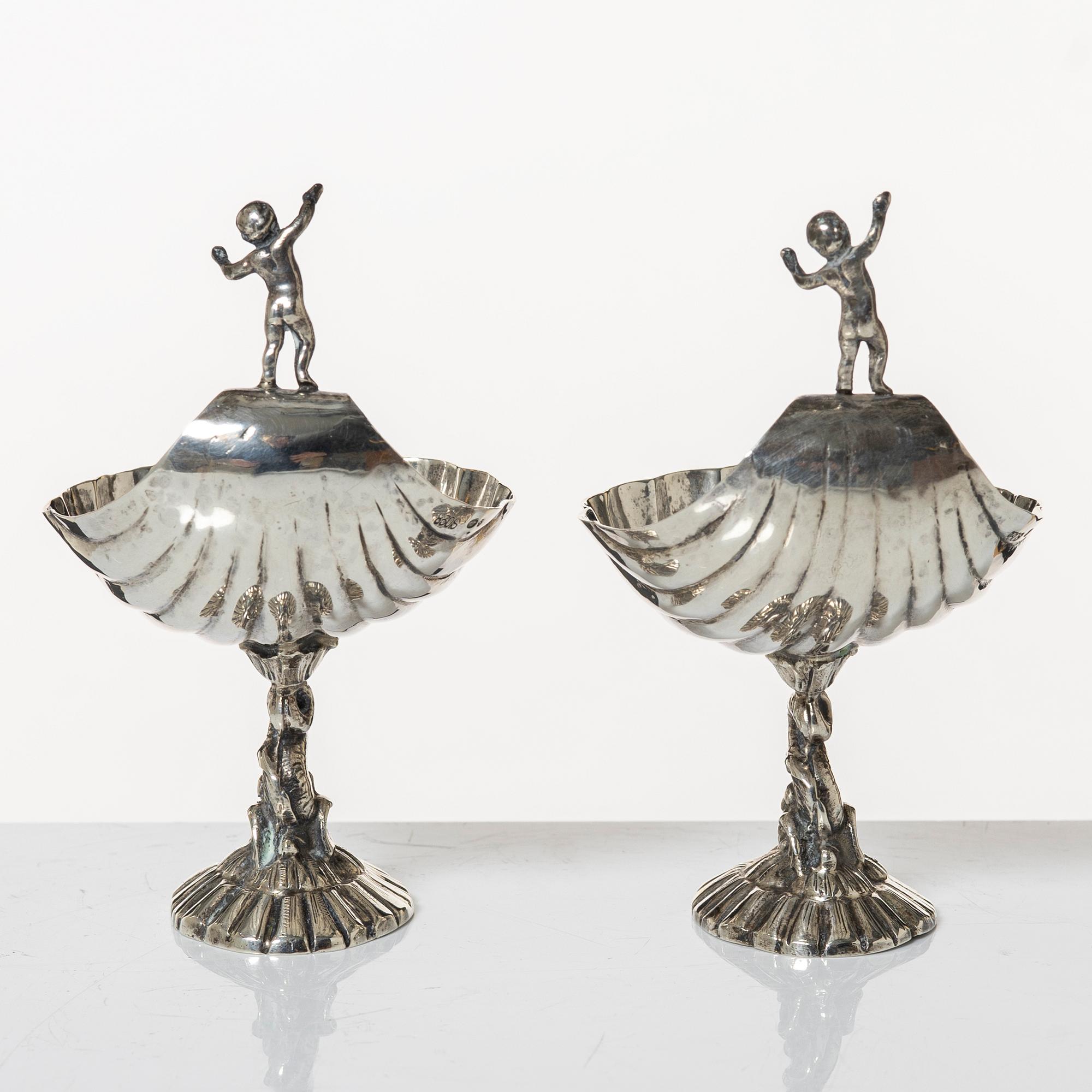 Salt cellars, a pair, silver, Empire style, 20th century.