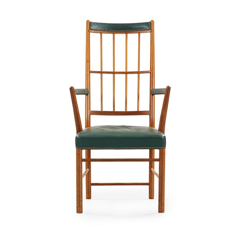 A Josef Frank mahogany and green leather armchair, Svenskt Tenn, model 652.