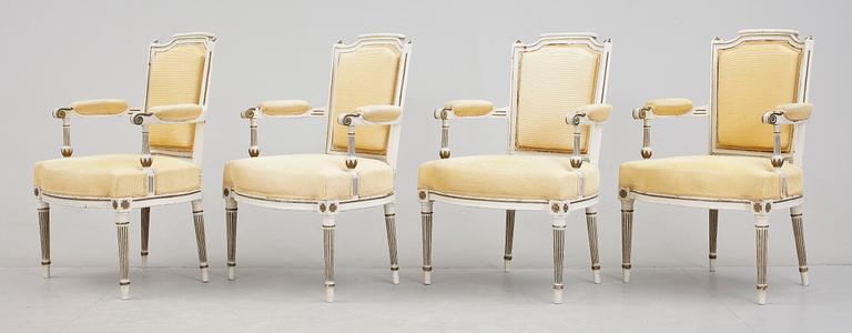 KARMSTOLAR, 4 st, Louis XVI-stil, 1800-talets slut.
