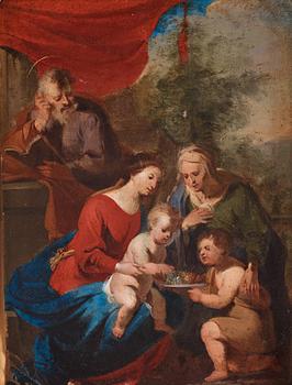 FLAMLÄNDSK SKOLA, 1600-TAL. Jungfru Maria med Jesusbarnet, Johannes Döparen, Elisabet och Sakarias.