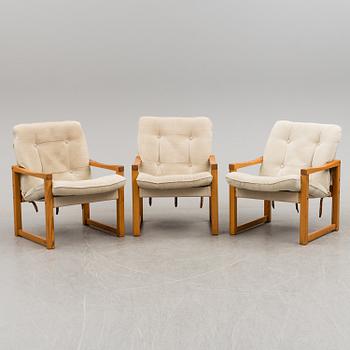 a set of three armchairs from the second half of the 20th century.