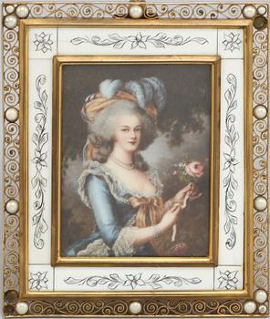 MINIATYRMÅLNING, gouache på ben, signerad Lebrun, möjligen efter Elisabeth Vigée-Lebrun, 1800-tal.