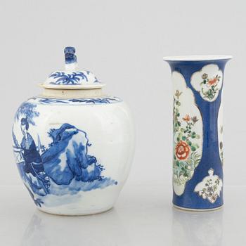 A Chinese vase and an urn with cover, the Qing dynasty, 19th century.