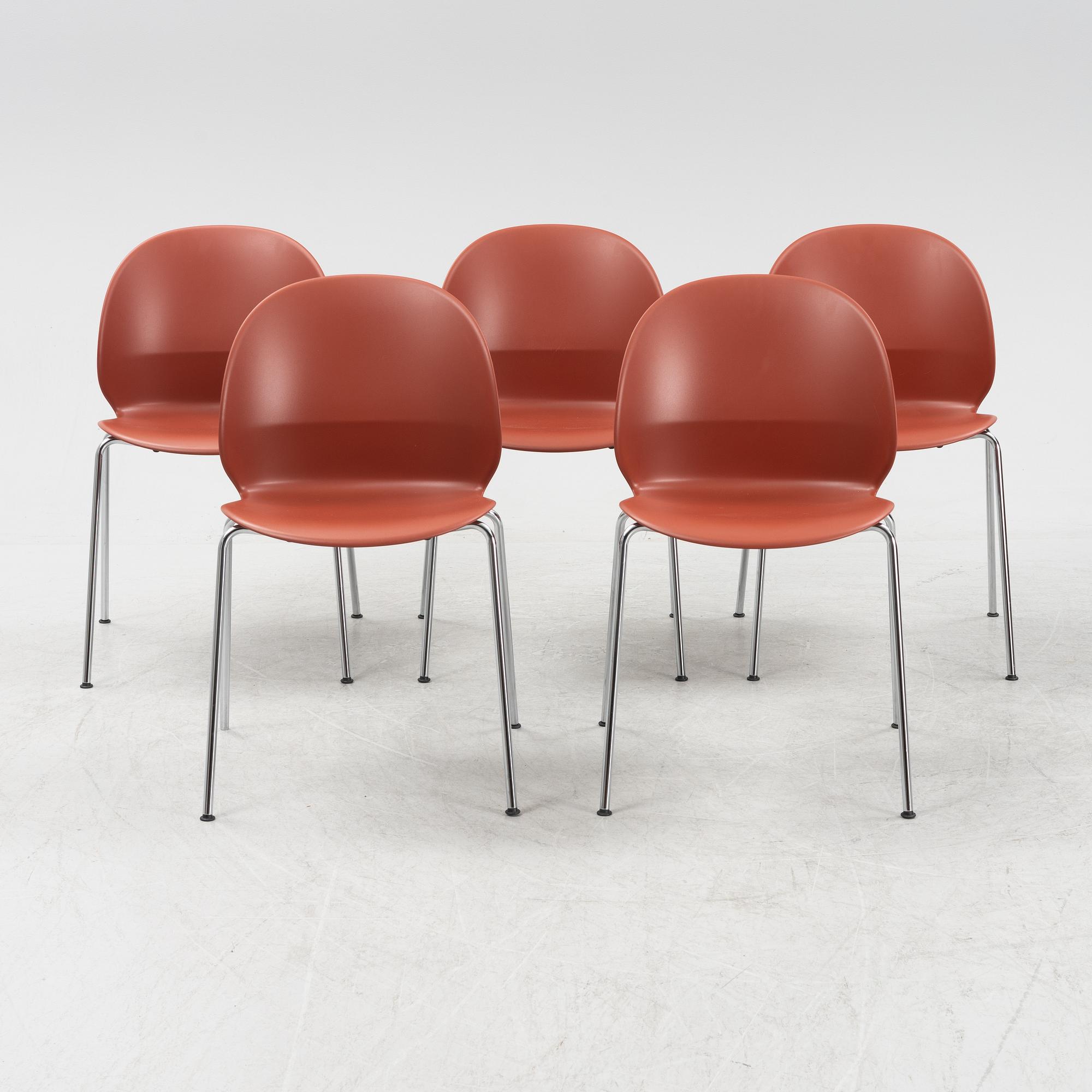 Nendo, a set of five model 'N02-10 Recycle chairs, Fritz Hansen, Denmark, 2020.