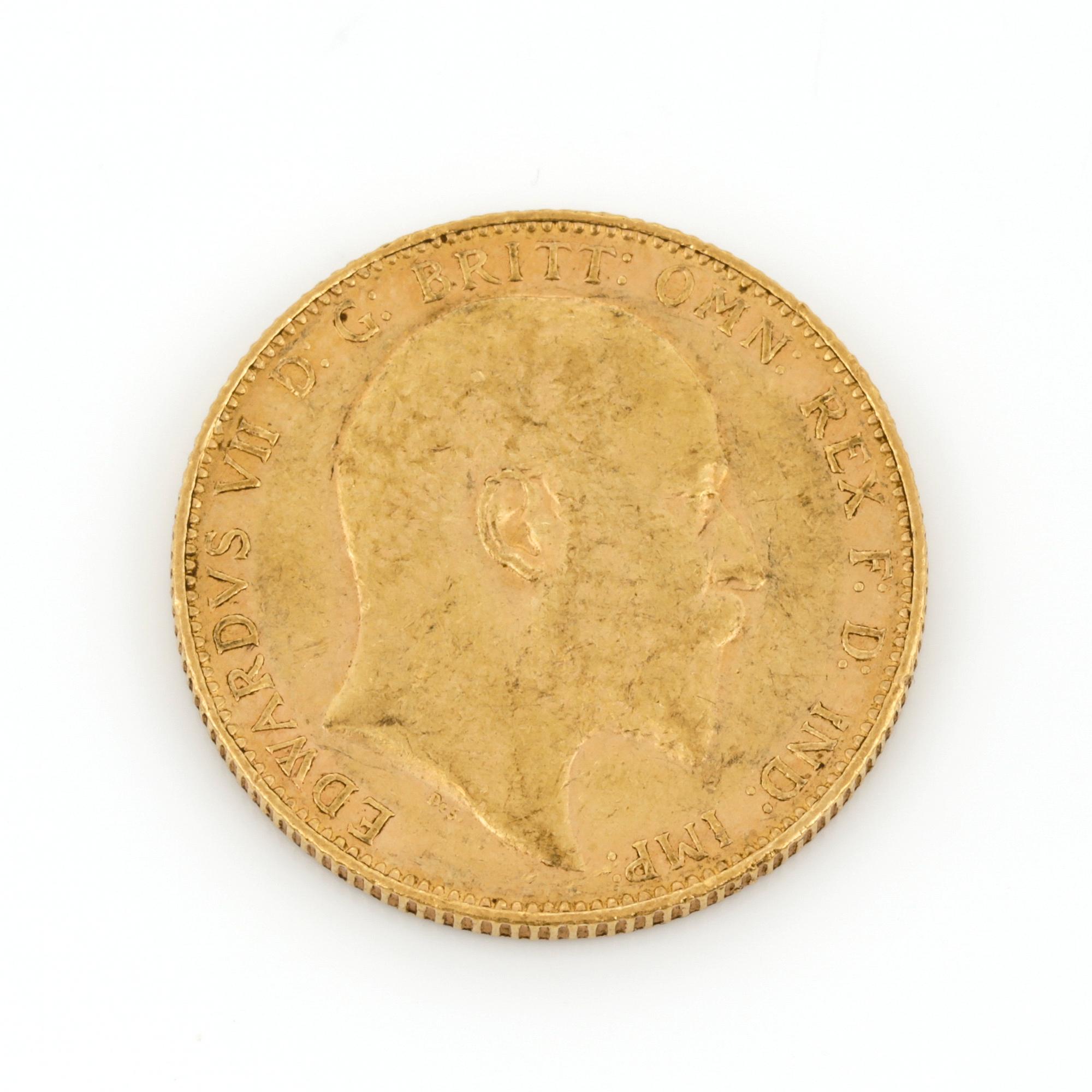 GULDMYNT, sovereign, Edward VII, Storbritannien, 1905. Vikt ca 8 gram.