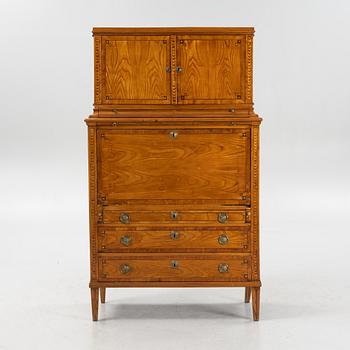 A French elm veneered secretaire, 19th Century.