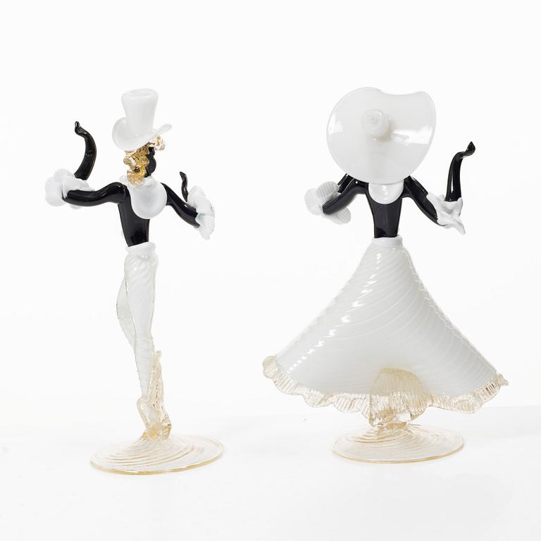 Figurines, a pair, glass, Valentino, Murano, Italy, mid-20th century.