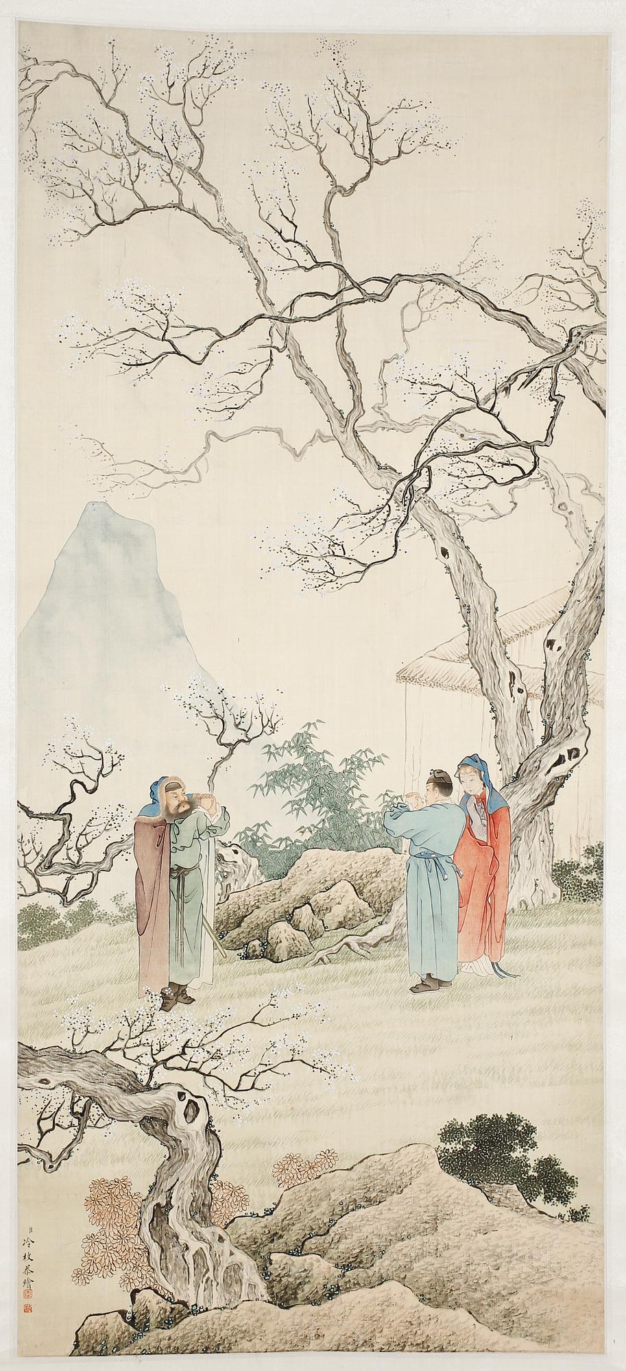 RULLMÅLNING, färgpigment på siden, Kina 1900-tal.