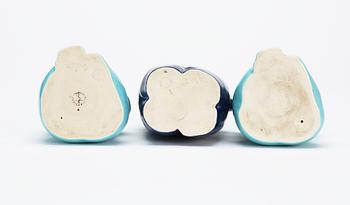 Three Stig Lindberg stoneware figures of an elephant and two apes, Gustavsberg.