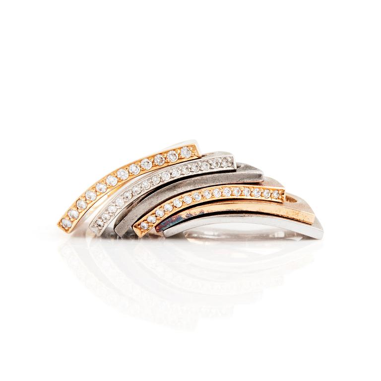 Theresia Hvorslev, Six 18K gold and white gold and silver rings set with round brilliant-cut diamonds.