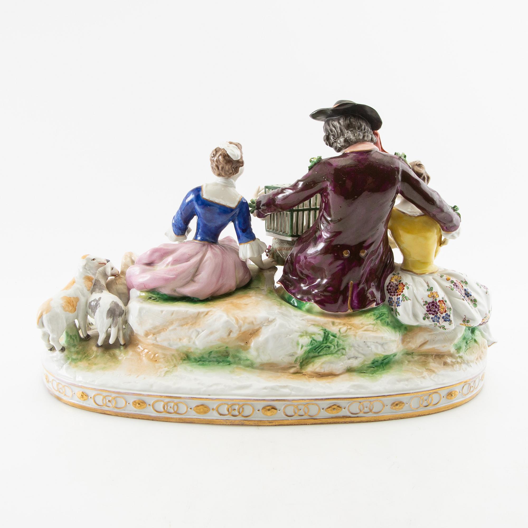 Sculpture group Nymphenburg "The Bird Seller" after Carl Theodor's 18th-century model porcelain 20th century.