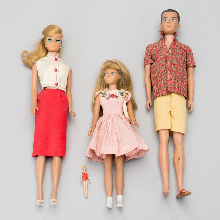 BARBIE AND HER FRIENDS, three dolls, Mattel, 1960s.