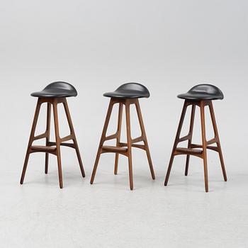 Erik Buch, three model 'OD61' rosewood bar stools from Odense Maskinsnedkeri A-S, Denmark, 1960's.