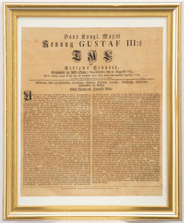 Gustaf III:s regeringsförklaring från 1772.
