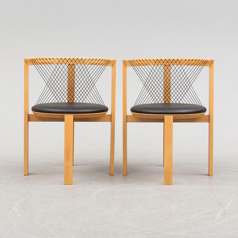 a pair of 'String Chairs' by Niels Jörgen Haugensen, Tranekaer Furniture, Denmark, late 20th century.