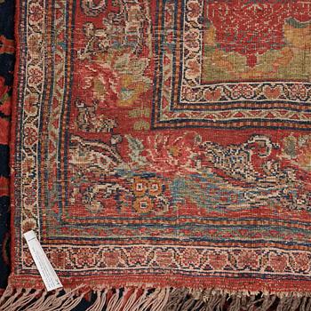 CARPET. Antique Bidjar. 578 x 355 cm, plus one end has 3 cm red flatweave, one has 1,5 cm.