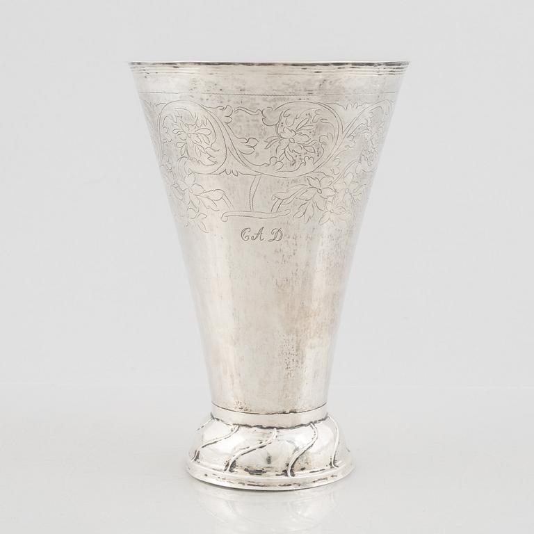 A silver beaker by Christopher Nordin, Hudiksvall 1827.