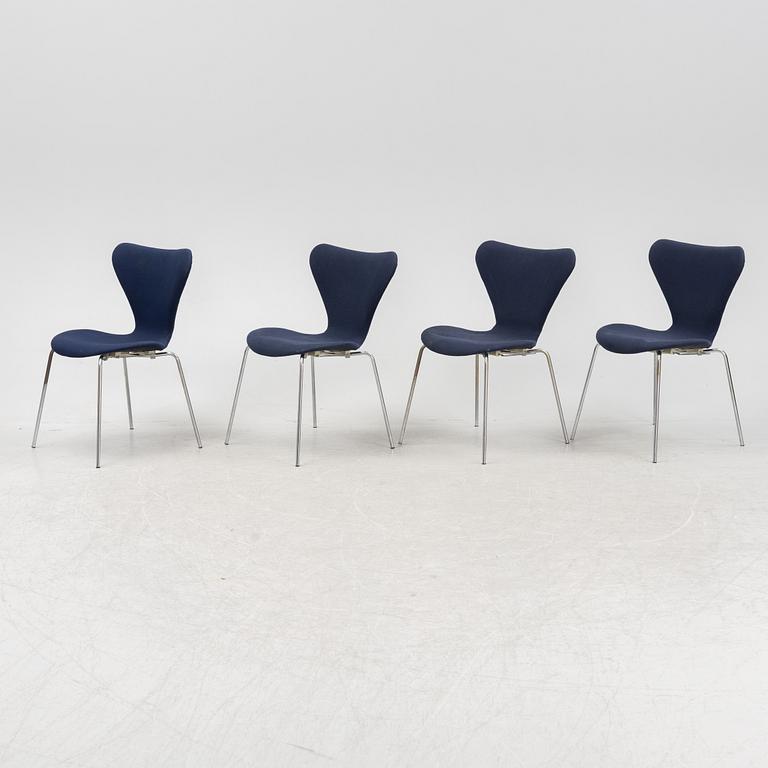 Arne Jacobsen, stolar, 4 st, "Sjuan", Fritz Hansen, Danmark, 1970-tal.