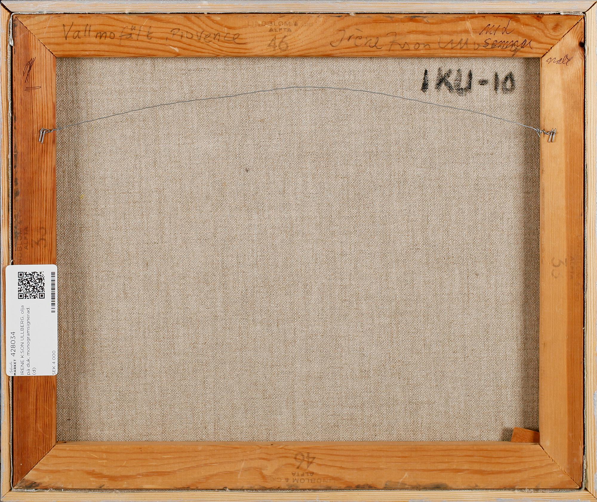 IRENE K:SON ULLBERG, olja på duk, monogramsignerad.