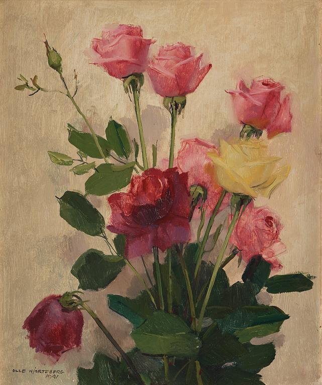 Olle Hjortzberg, A still life with pink roses.